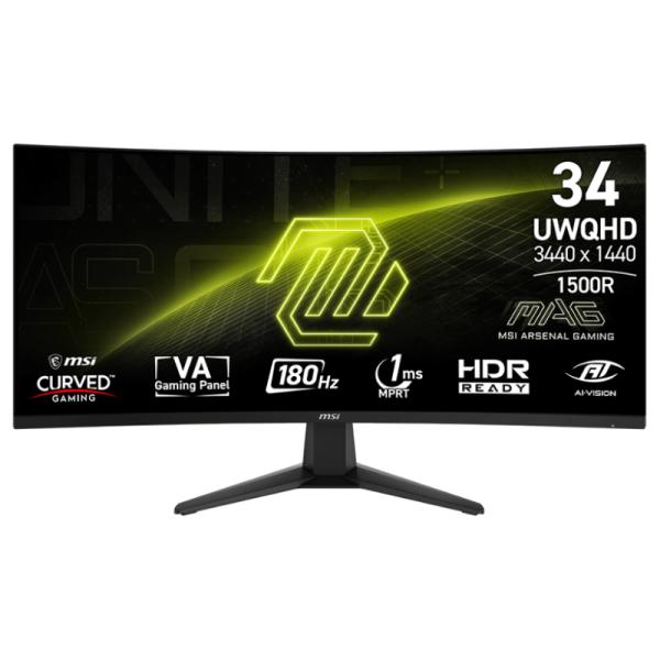 MONITOR GAMING MSI MAG 346CQ 34" CURVO 3440 X 1440 180 HZ ANTI-GLARE HDMI Y DP 9S6-3DD71M-004 NEGRO