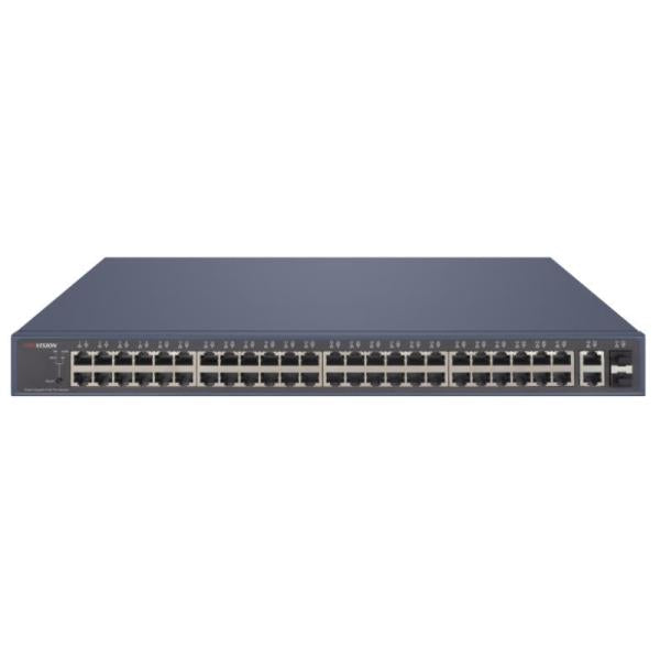 SWITCH HIKVISION DS-3E1552P-SI 48 PUERTOS GIGABIT POE 2 PUERTOS GIGABIT RJ45 Y 2 PUERTOS GIGABIT FIBRA OPTICA 104 GBPS ADMINISTRABLE