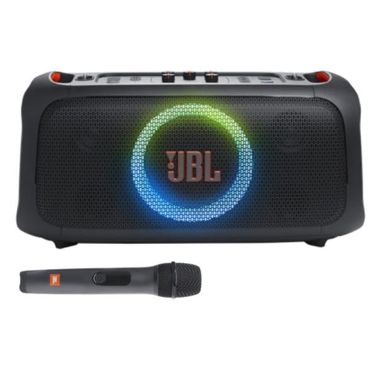 PARLANTE JBL PARTYBOX ON THE GO ESSENTIAL 100W BLUETOOTH A PRUEBA DE SALPICADURAS CON MICROFONO INALÁMBRICO JBLPBOTGESAM NEGRO