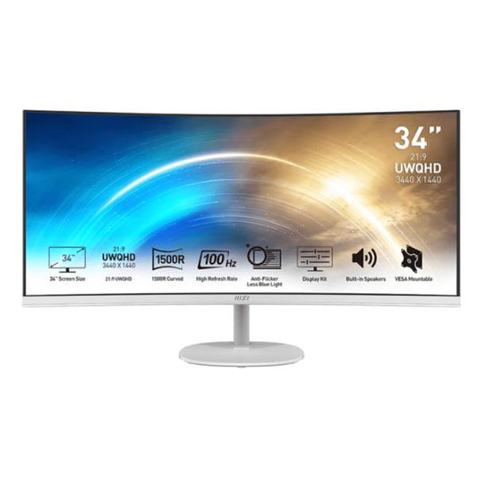 MONITOR MSI PRO MP341CQW 34" CURVO 3440 X 1440 100 HZ ANTI-GLARE HDMI Y DP 9S6-3PB2CT-006 BLANCO