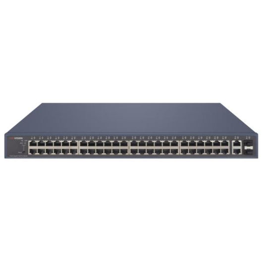 SWITCH HIKVISION DS-3E1552P-SI 48 PUERTOS GIGABIT POE 2 PUERTOS GIGABIT RJ45 Y 2 PUERTOS GIGABIT FIBRA OPTICA 104 GBPS ADMINISTRABLE