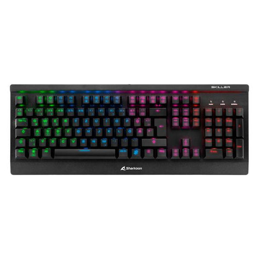 TECLADO GAMING RGB SHARKOON SKILLER SGK3 MECÁNICO ALÁMBRICO USB INGLÉS SWITCH AZUL 4044951019946 NEGRO
