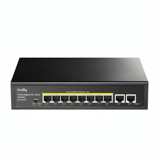 SWITCH CUDY GS1010PE 1.0  8× GBE POE RJ45/ 2× ENLACE ASCENDENTE GBE 10/100/1000 MBPS 120 W  NO ADMINISTRABLE NEGRO
