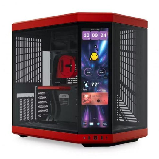 CASE GAMING HYTE Y70 GEN 1 MID TOWER SIN VENTILACIÓN CON VIDRIO FRONTAL Y LATERAL Y PANTALLA TOUCH LCD 4K CS-HYTE-Y70-BR-L NEGRO / ROJO