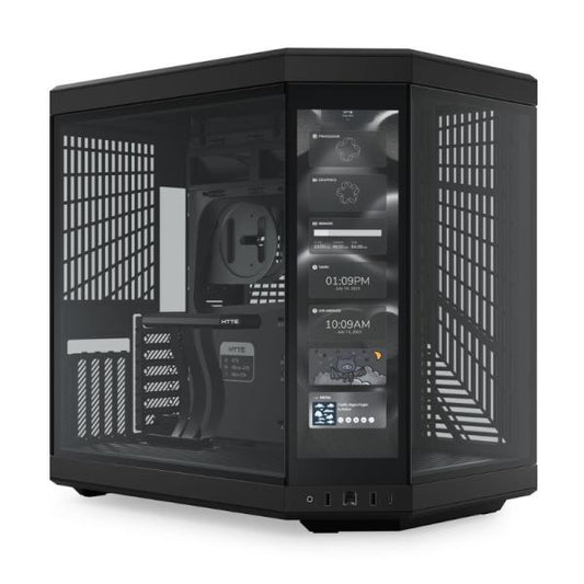 CASE GAMING HYTE Y70 GEN 1 MID TOWER SIN VENTILACIÓN CON VIDRIO FRONTAL Y LATERAL Y PANTALLA TOUCH LCD 4K  CS-HYTE-Y70-B-L NEGRO