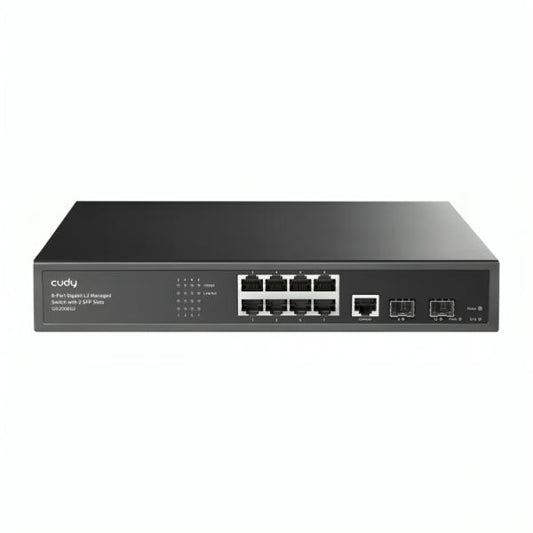 SWITCH CUDY GS2008S2 1.0  PUERTOS 8 × GBE/ 2 × SFP DE 1,25 G ADMINISTRABLE L2 NEGRO