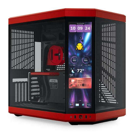 CASE GAMING HYTE Y70 TOUCH INFINITE MID TOWER SIN VENTILACIÓN INCLUIDA  CON PANTALLA TÁCTIL DE 14.5" GEN 2 CS-HYTE-Y70TI-RB ROJO/NEGRO