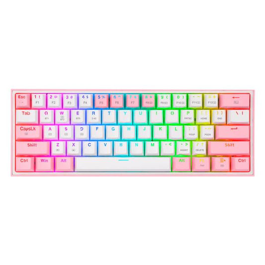 TECLADO GAMING RGB REDRAGON FIZZ PRO K616 MECÁNICO INALÁMBRICO BLUETOOTH INGLÉS SWITCH ROJO BLANCO / ROSADO