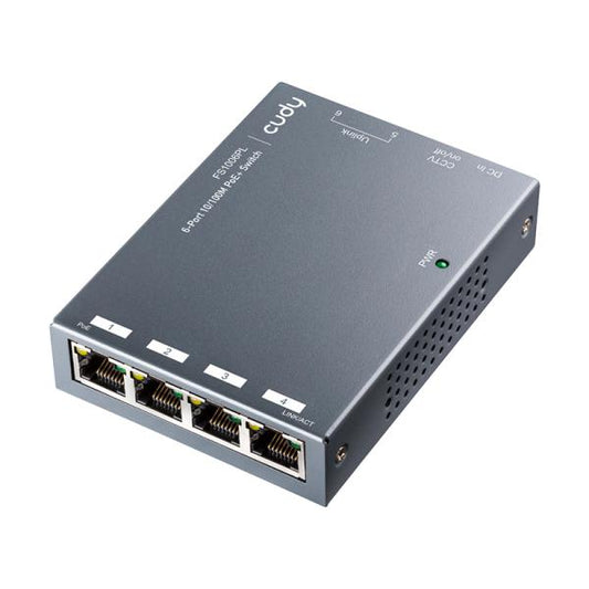 SWITCH  CUDY FS1006PL 2.0  4X PUERTOS POE FE/ 2X PUERTOS DE ENLACE ASCENDENTE FE 10/100 MBPS 60W  NO ADMINISTRABLE PLATEADO