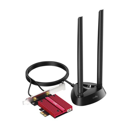 TARJETA DE RED CUDY WE4000 2.0  PCI-E WI-FI 6E AX5400 6 GHz CON 2 ANTENAS DESMONTABLES+CABLE USB ROJO