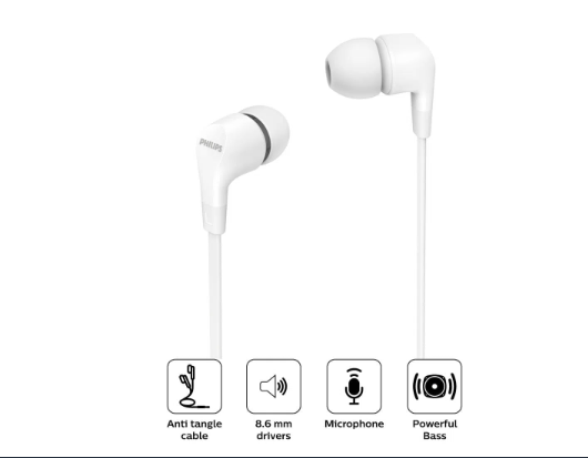 AUDIFONO PHILIPS TAE1105 ALÁMBRICO 3.5MM TAE1105WT/00 BLANCO