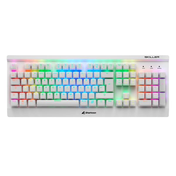 TECLADO GAMING RGB SHARKOON SKILLER SGK3 MECÁNICO ALÁMBRICO USB INGLÉS SWITCH AZUL 4044951032174 BLANCO
