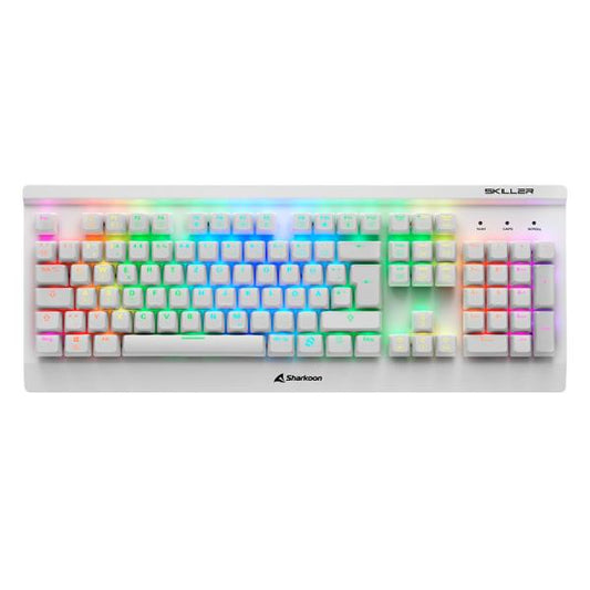 TECLADO GAMING RGB SHARKOON SKILLER SGK3 MECÁNICO ALÁMBRICO USB INGLÉS SWITCH AZUL 4044951032174 BLANCO